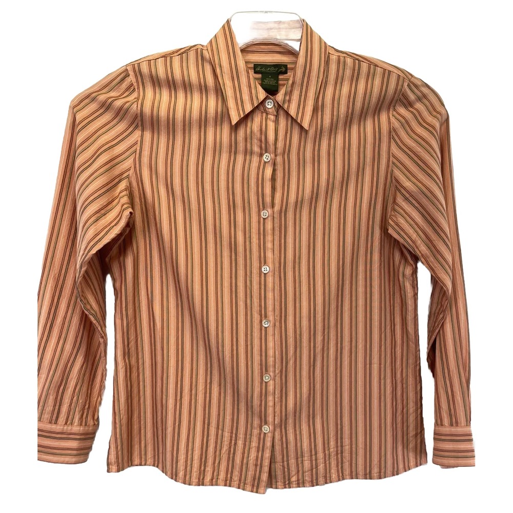 Orvis Womens Sz8 100%Silk Multicolored Striped Button Up Shirt (V8) EUC